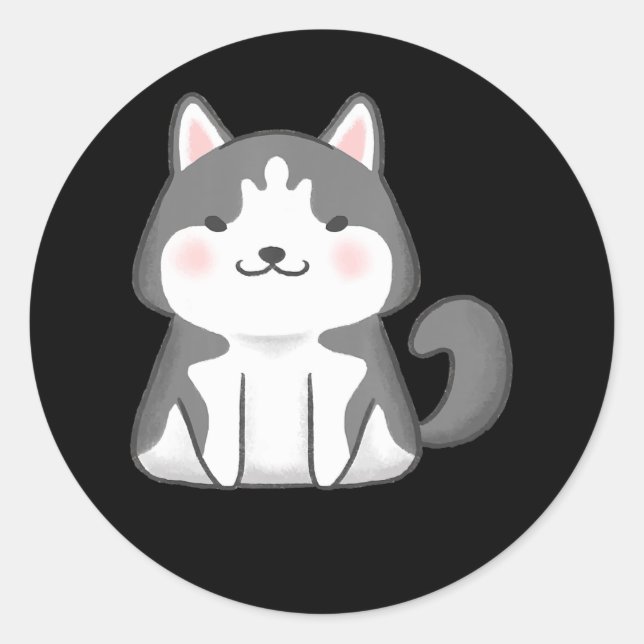 Sticker Rond Husky | Kawaii Siberian Husky Chien japonais Anime (Devant)