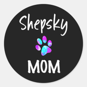 Sticker Rond Husky  Shepsky Mom German Shepherky Mix Chien