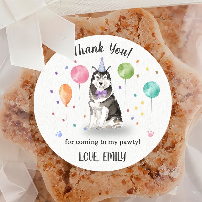 Sticker Rond Husky Sibir Chien Merci d'anniversaire (Créateur téléchargé)