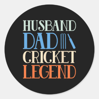 Sticker Rond Husnd Dad Cricket Legend - Funny Cricket Player Co