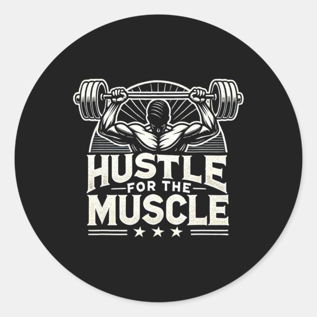 Sticker Rond Hustle Pour Muscle Barbell Bodybuilding (Devant)