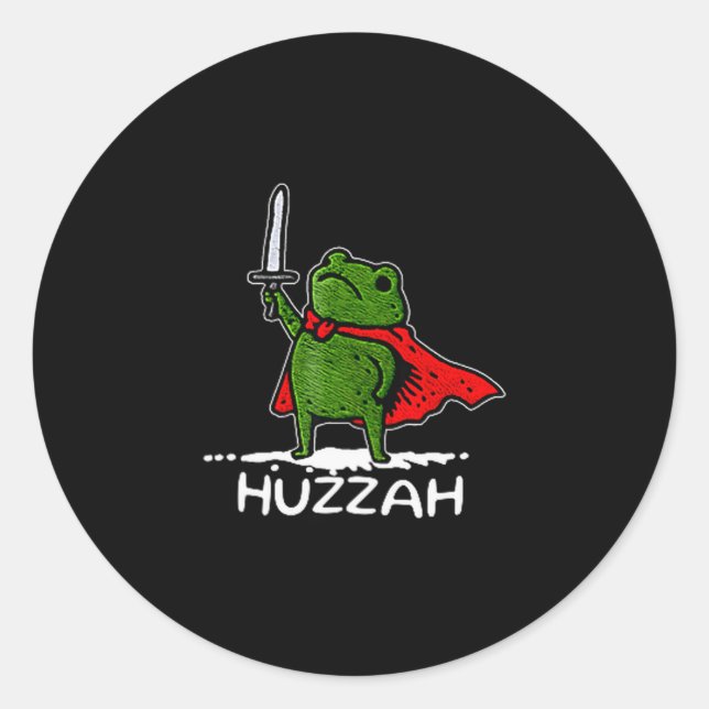Sticker Rond Huzzah Frog Knight Funny Sword Meme Quote  (Devant)