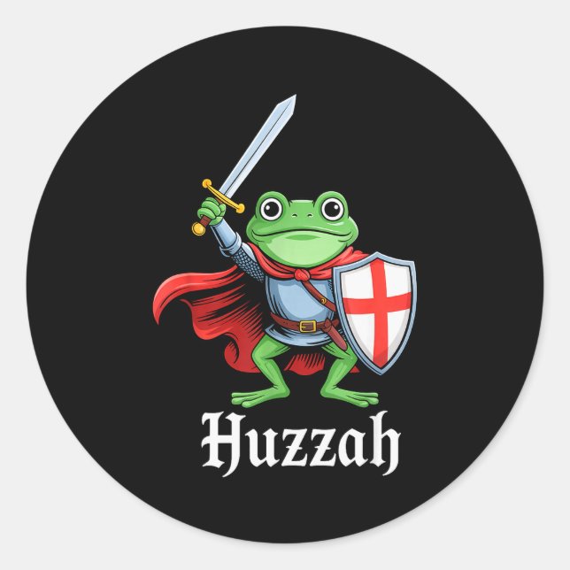 Sticker Rond Huzzah Frog Knight Funny Sword Meme Quote Medieval (Devant)