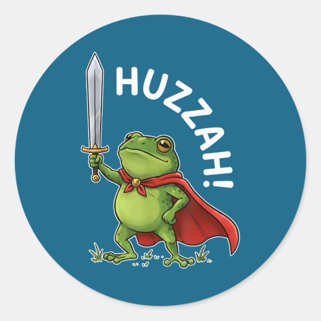 Sticker Rond Huzzah Grenouille Chevalier Épée Drôle Mème Grenou (Devant)