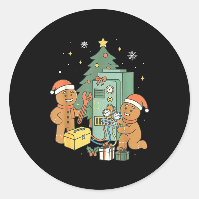 Sticker Rond Hvac Gingerbread Christmas Technician Construction (Devant)