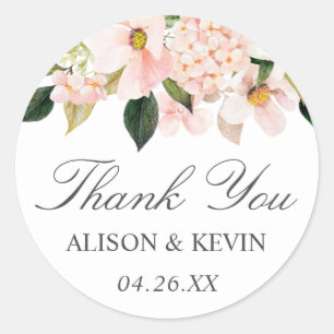 Sticker Rond Hydrangea Aquarelle Floral Rose Remerciements