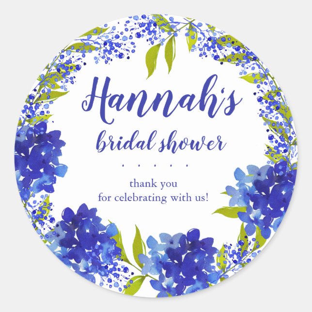 Sticker Rond Hydrangea Bleue Personnalisée Merci Cadeau de Mari (Devant)