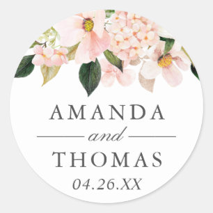 Sticker Rond Hydrangea Blossom Blush rose Mariage Floral