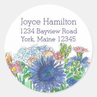 Sticker Rond Hydrangea Daisy Rose Watercolor Flowers Adresse