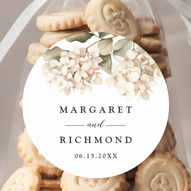 Sticker Rond Hydrangea Elegant Blanc Floral Mariage (Créateur téléchargé)