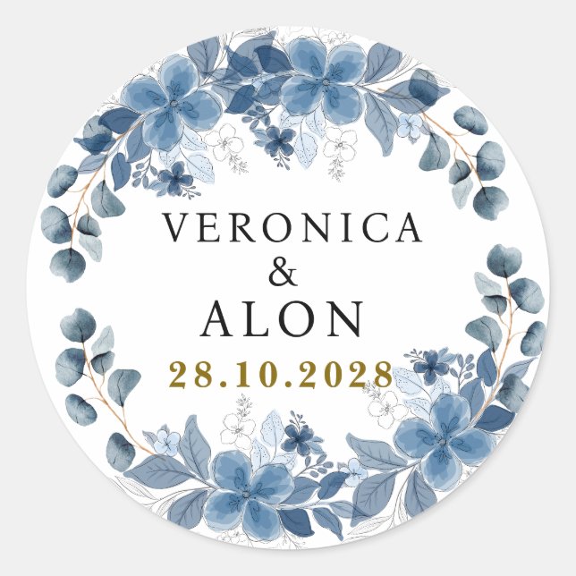 Sticker Rond Hydrangea Élégant Rose Blanche Florale Mariage  (Devant)