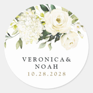 Sticker Rond Hydrangea Elegant Rose or blanc Mariage floral