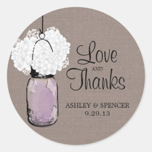 Sticker Rond Hydrangea et Lavande rustique Mason Jar