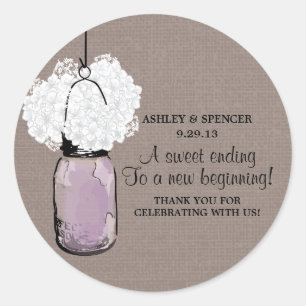 Sticker Rond Hydrangea et Rustic Mason Jar