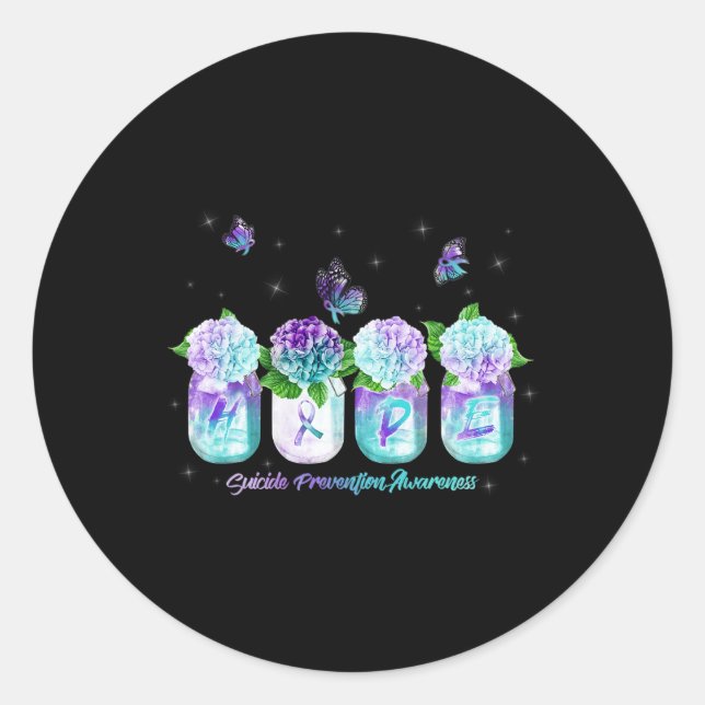 Sticker Rond Hydrangea Fleur Butterfly Suicide Prevention Awar (Devant)
