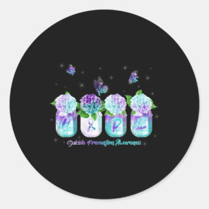 Sticker Rond Hydrangea Fleur Butterfly Suicide Prevention Awar