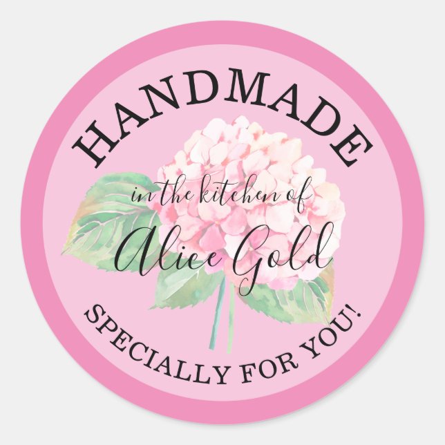 Sticker Rond Hydrangea Rose FAITE À LA MAIN pour Vous | Cadeaux (Devant)