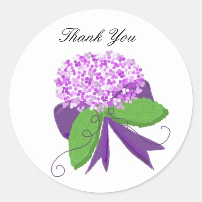 Sticker Rond Hydrangea Violet Remerciement (Devant)