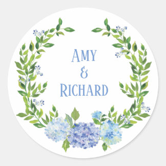Sticker Rond Hydrangea Watercolor Nom de la couronne