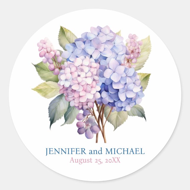 Sticker Rond Hydrangeas Rose et Bleu Poussiéreux Cercle de Mari (Devant)