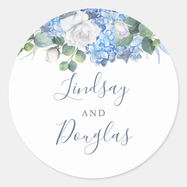 Sticker Rond Hydrangée et Fleurs blanches Aquarelle bleu foncé (Devant)