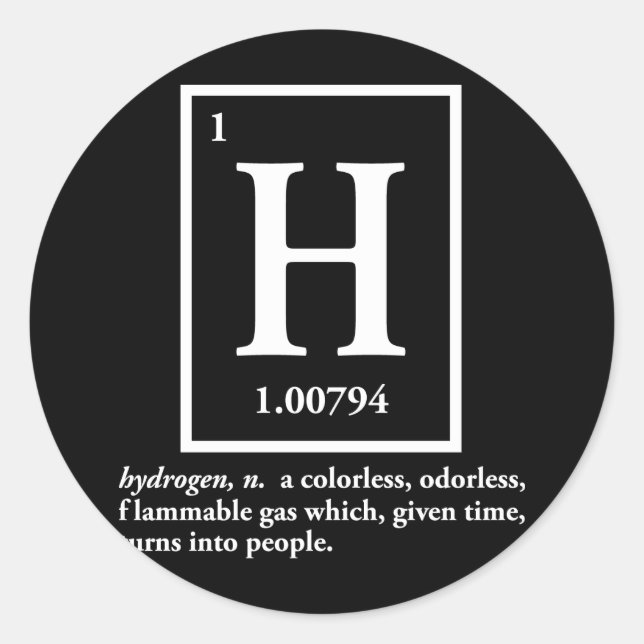 Sticker Rond hydrogène - un gaz qui se transforme en humain (Devant)
