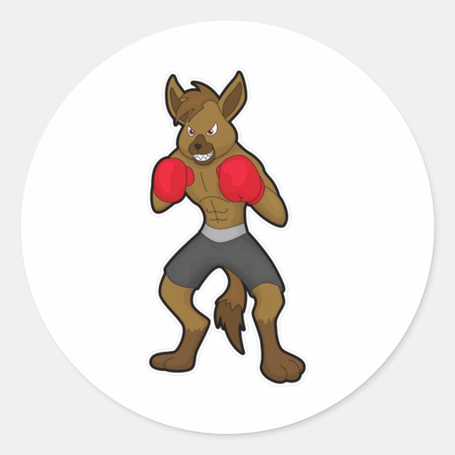 Sticker Rond Hyena à la boxe avec gants de boxe (Devant)