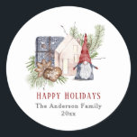 Sticker Rond Hygge Christmas Gnome Nordic Holidays<br><div class="desc">Hygge Noël Nordic Holidays autocollants avec un joli gnome. Moderne et simple. Personnalisez facilement le texte. - Kate Eden Art</div>