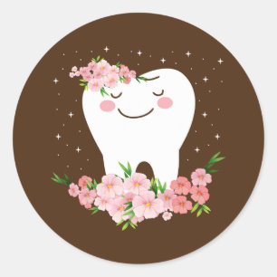 Sticker Rond Hygiéniste Buccal Fleur Dentaire Drôle Dentaire