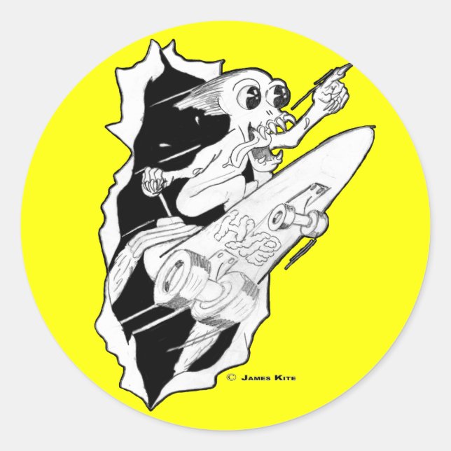 Sticker Rond HYPE : Patinage propulsé par fusée (Devant)