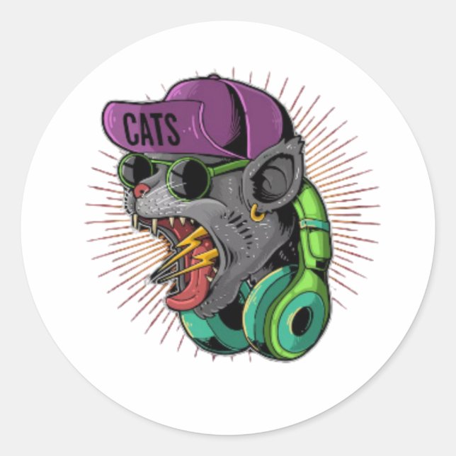 Sticker Rond Hypobète de chat hurlant adolescent (Devant)