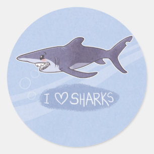 Sticker Rond I <3 requins : Requin bleu