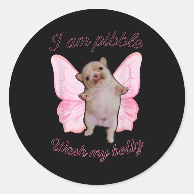 Sticker Rond I Am Bble Wash My Belly Bble Meme Funny Dog Brainr (Devant)