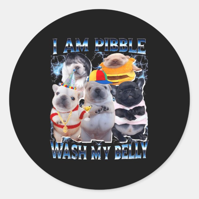 Sticker Rond I Am Bble Wash My Belly Bble Meme Funny Dog Brainr (Devant)