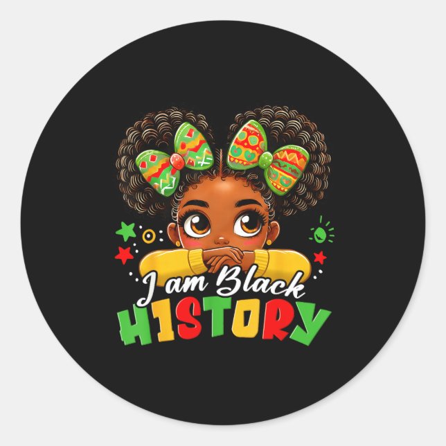 Sticker Rond I Am Black History Kids Girls Womens Black History (Devant)