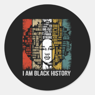 Sticker Rond I Am Black History Mois 2024 Femmes Filles Black Q