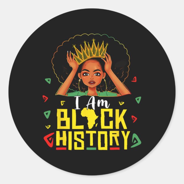 Sticker Rond I Am Black History Women Girl Black History Month  (Devant)