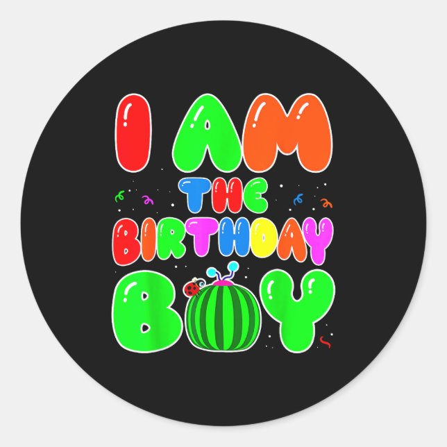 Sticker Rond I Am The Birthday Boy Funny Watermelon Birthday Fa (Devant)