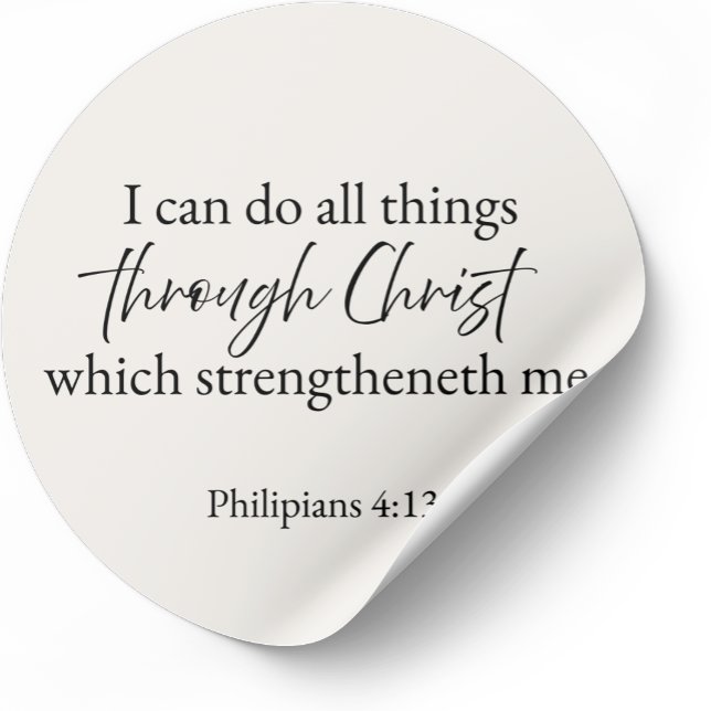 Sticker Rond I Can Do All Things Philippians 4:13 Christian  (Minimalist Bible verse sticker — Philippians 4:13)