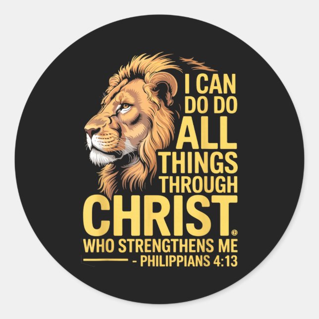 Sticker Rond I Can Do All Things Through Christ, Cross Lino Chr (Devant)