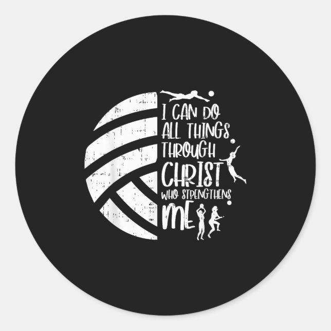 Sticker Rond I Can Do Things Through Christ Volleyball Christia (Devant)