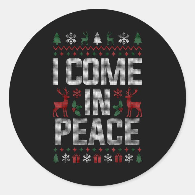 Sticker Rond I Come In Peace Couple Matching Ugly Christmas Swe (Devant)