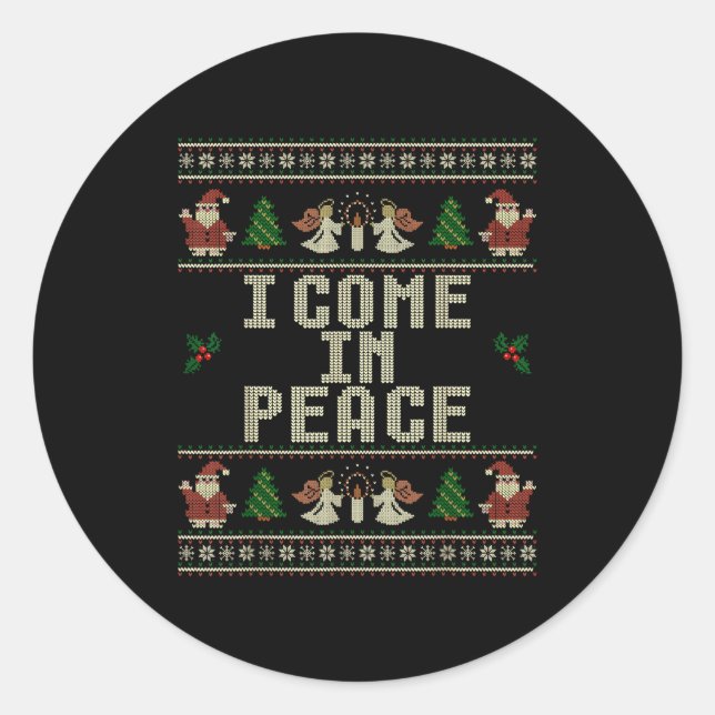 Sticker Rond I Come In Peace Couple Matching Ugly Christmas Swe (Devant)