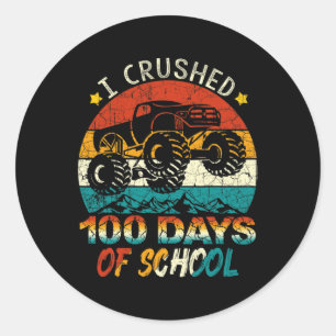 Sticker Rond I Crushed 100 Days Of School Monster Truck Kids Bo