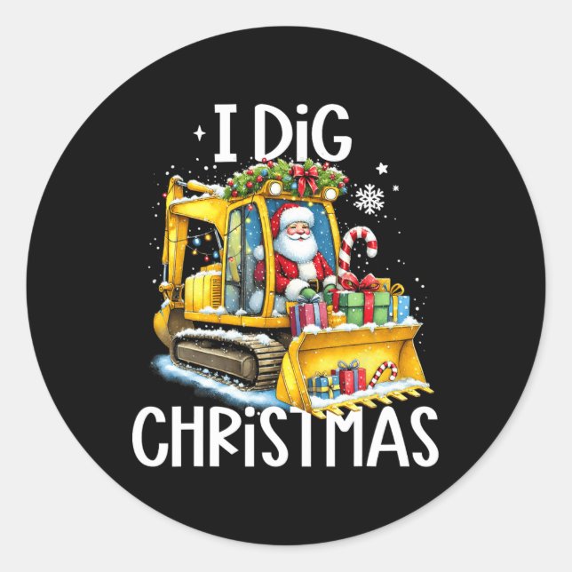 Sticker Rond I-Dig Noël Père Noël équitation de construction d' (Devant)