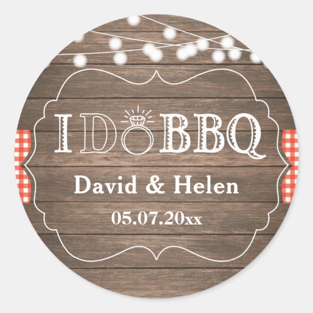 Sticker Rond I DO BBBQ Rustic Mariage Barbecue (Devant)