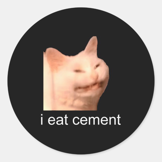 Sticker Rond I Eat Cement Cursed Cat Funny Oddly Specific Meme  (Devant)