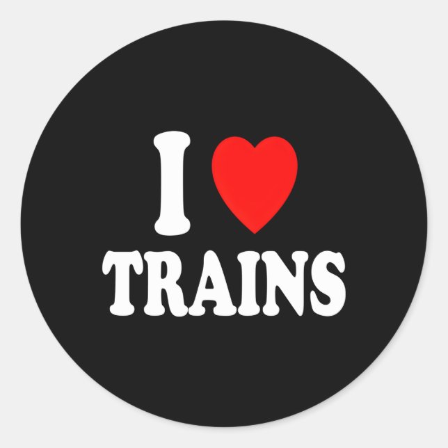 Sticker Rond I He Love Trains Travel Railroad Métro Lightrail (Devant)