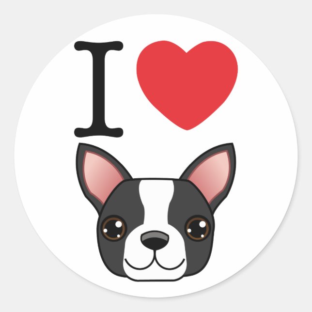 Sticker Rond I Heart Boston Terriers (Devant)
