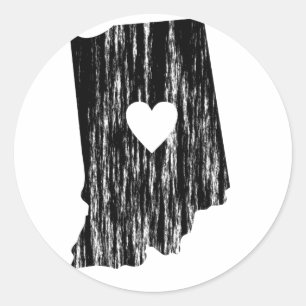 Sticker Rond I Heart Indiana Grunge Worn Outline State Love